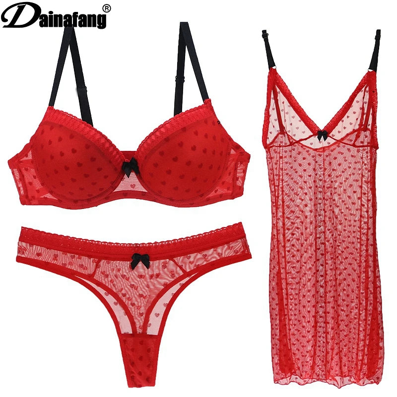 Conjunto de Calcinha, Sutiã e Camisola Transparentes em Tule. Conjunto Com Calcinha, Sutiã e Camisola Leve, Tecido Macil e Soltinho, Conjunto Sexy.