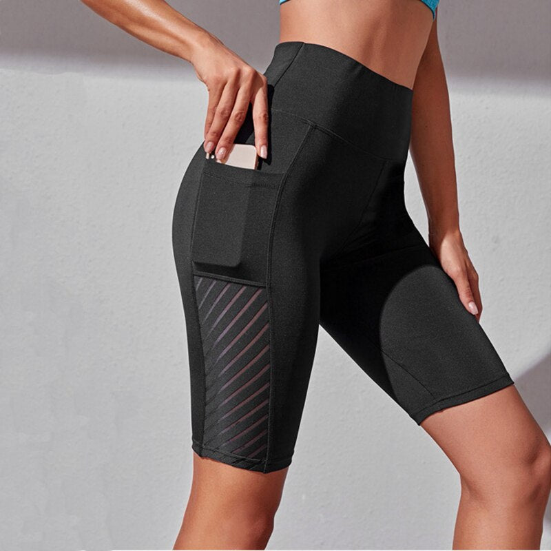 Legging e Short Esportivo de Malha Sem Costura, Com Bolso, Cintura Alta, Academia, Corrida