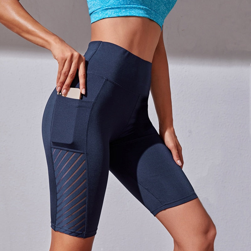 Legging e Short Esportivo de Malha Sem Costura, Com Bolso, Cintura Alta, Academia, Corrida